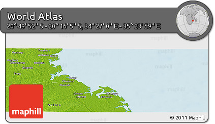 Physical Panoramic Map of the Area around 20° 32' 59" S, 34° 55' 29" E