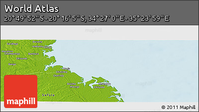 Physical Panoramic Map of the Area around 20° 32' 59" S, 34° 55' 29" E