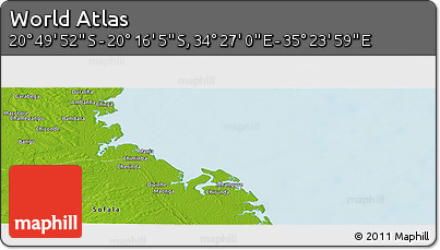 Physical Panoramic Map of the Area around 20° 32' 59" S, 34° 55' 29" E