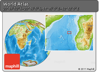 Physical Location Map of the Area around 20° 32' 59" S, 41° 43' 30" E