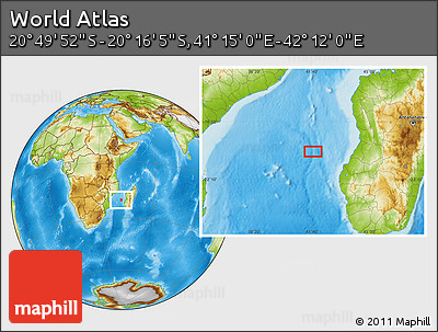 Physical Location Map of the Area around 20° 32' 59" S, 41° 43' 30" E