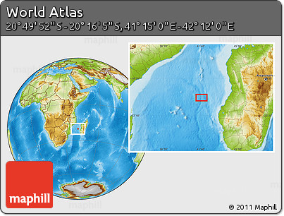 Physical Location Map of the Area around 20° 32' 59" S, 41° 43' 30" E