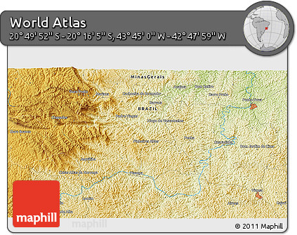 Physical 3D Map of the Area around 20° 32' 59" S, 43° 16' 29" W