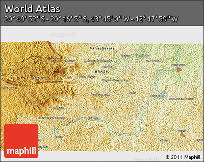Physical 3D Map of the Area around 20° 32' 59" S, 43° 16' 29" W
