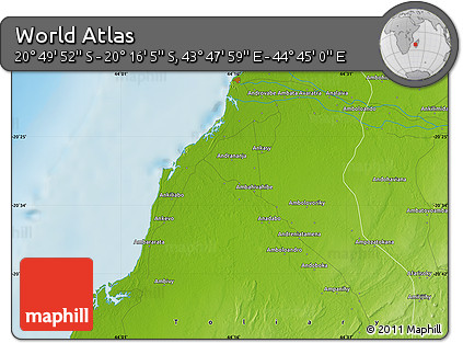 Physical Map of the Area around 20° 32' 59" S, 44° 16' 29" E