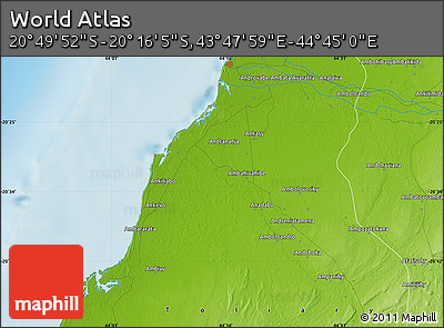 Physical Map of the Area around 20° 32' 59" S, 44° 16' 29" E