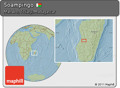 Savanna Style Location Map of Soampingo, hill shading