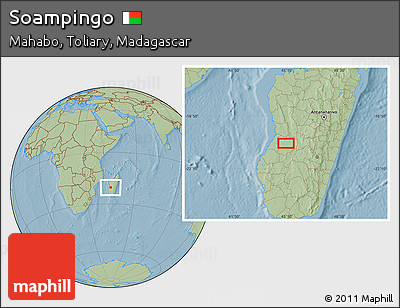 Savanna Style Location Map of Soampingo, hill shading