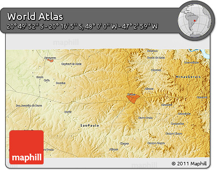 Physical 3D Map of the Area around 20° 32' 59" S, 47° 31' 29" W