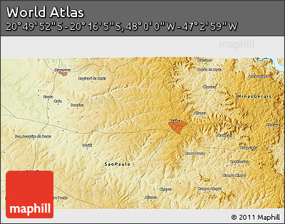 Physical 3D Map of the Area around 20° 32' 59" S, 47° 31' 29" W