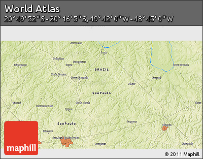 Physical 3D Map of the Area around 20° 32' 59" S, 49° 13' 30" W