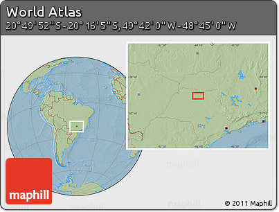 Savanna Style Location Map of the Area around 20° 32' 59" S, 49° 13' 30" W, hill shading