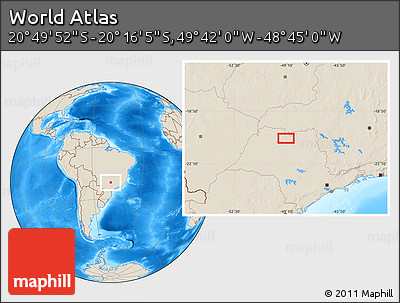 Shaded Relief Location Map of the Area around 20° 32' 59" S, 49° 13' 30" W
