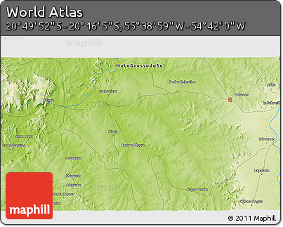 Physical 3D Map of the Area around 20° 32' 59" S, 55° 10' 29" W
