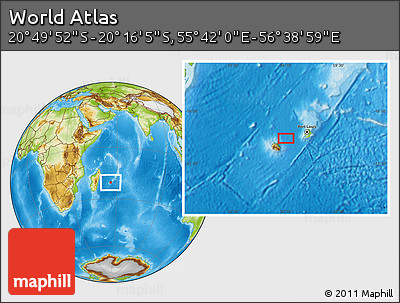 Physical Location Map of the Area around 20° 32' 59" S, 56° 10' 29" E
