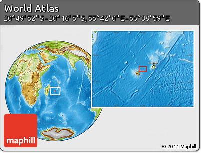 Physical Location Map of the Area around 20° 32' 59" S, 56° 10' 29" E