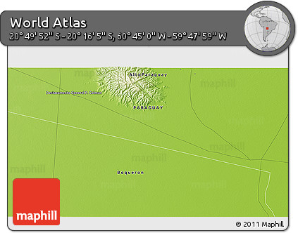 Physical 3D Map of the Area around 20° 32' 59" S, 60° 16' 29" W