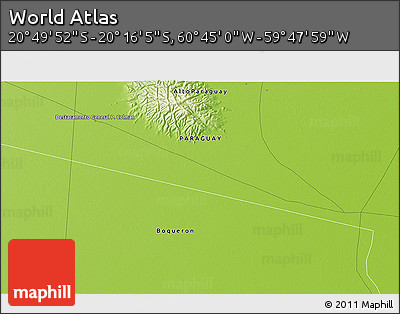Physical 3D Map of the Area around 20° 32' 59" S, 60° 16' 29" W