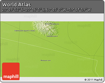 Physical 3D Map of the Area around 20° 32' 59" S, 60° 16' 29" W