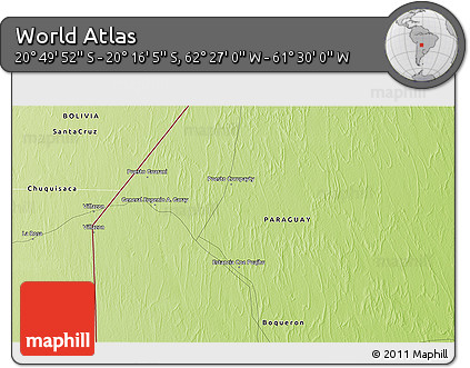 Physical 3D Map of the Area around 20° 32' 59" S, 61° 58' 30" W