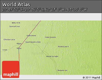Physical 3D Map of the Area around 20° 32' 59" S, 61° 58' 30" W