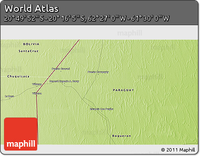 Physical 3D Map of the Area around 20° 32' 59" S, 61° 58' 30" W