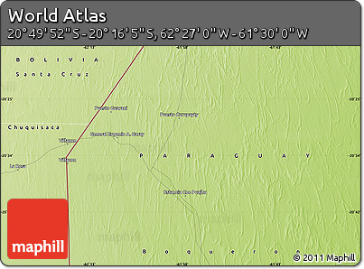 Physical Map of the Area around 20° 32' 59" S, 61° 58' 30" W