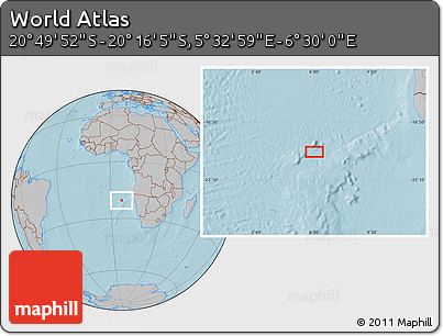 Gray Location Map of the Area around 20° 32' 59" S, 6° 1' 30" E, hill shading