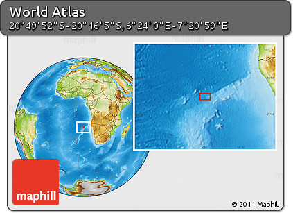 Physical Location Map of the Area around 20° 32' 59" S, 6° 52' 30" E