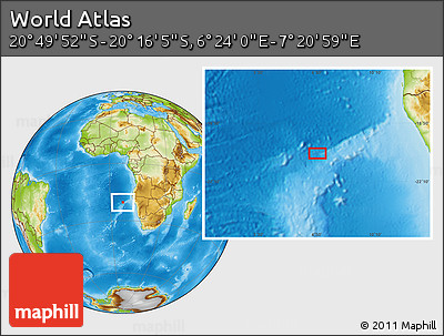 Physical Location Map of the Area around 20° 32' 59" S, 6° 52' 30" E