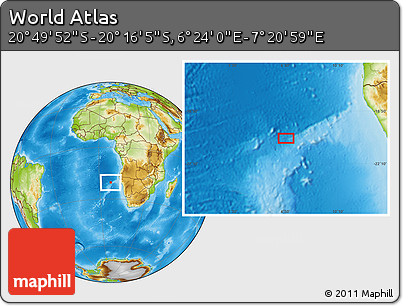 Physical Location Map of the Area around 20° 32' 59" S, 6° 52' 30" E