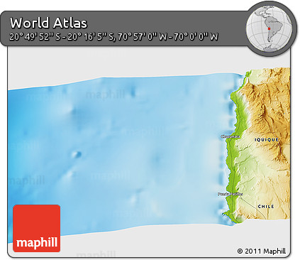 Physical 3D Map of the Area around 20° 32' 59" S, 70° 28' 29" W