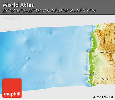 Physical 3D Map of the Area around 20° 32' 59" S, 70° 28' 29" W