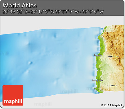 Physical 3D Map of the Area around 20° 32' 59" S, 70° 28' 29" W