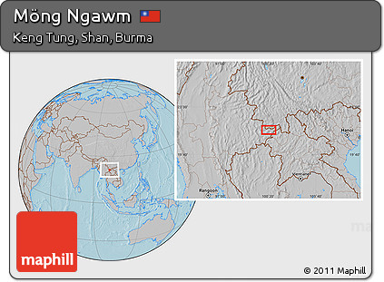 Gray Location Map of Möng Ngawm, hill shading