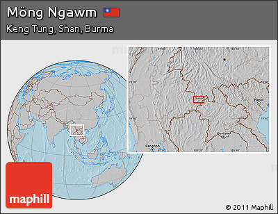 Gray Location Map of Möng Ngawm, hill shading