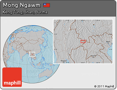 Gray Location Map of Möng Ngawm, hill shading