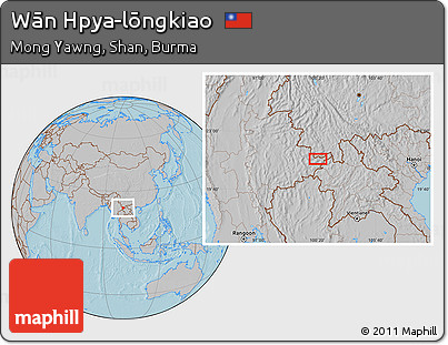 Gray Location Map of Wān Hpya-lōngkiao, hill shading