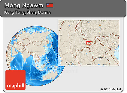 Shaded Relief Location Map of Möng Ngawm