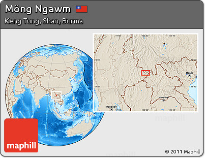 Shaded Relief Location Map of Möng Ngawm