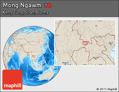 Shaded Relief Location Map of Möng Ngawm