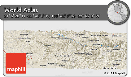 Shaded Relief Panoramic Map of the Area around 21° 23' 18" N, 100° 13' 29" W