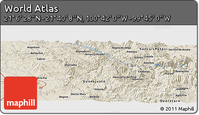Shaded Relief Panoramic Map of the Area around 21° 23' 18" N, 100° 13' 29" W