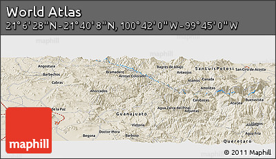 Shaded Relief Panoramic Map of the Area around 21° 23' 18" N, 100° 13' 29" W