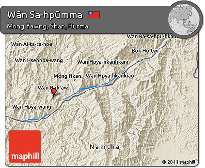 Shaded Relief 3D Map of Wān Sa-hpūmma