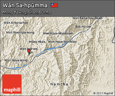 Shaded Relief 3D Map of Wān Sa-hpūmma