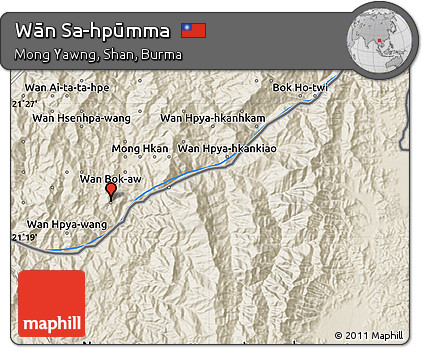 Shaded Relief Map of Wān Sa-hpūmma