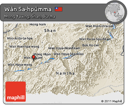 Shaded Relief Panoramic Map of Wān Sa-hpūmma