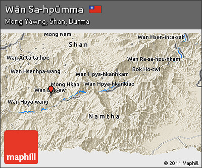 Shaded Relief Panoramic Map of Wān Sa-hpūmma