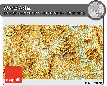 Physical 3D Map of the Area around 21° 23' 18" N, 102° 4' 29" E